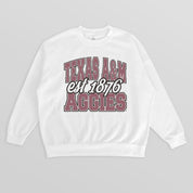 TEXAS A&M AGGIES FADED FORMATION PREMIUM FLEECE DROP SHOULDER CREWNECK PULLOVER