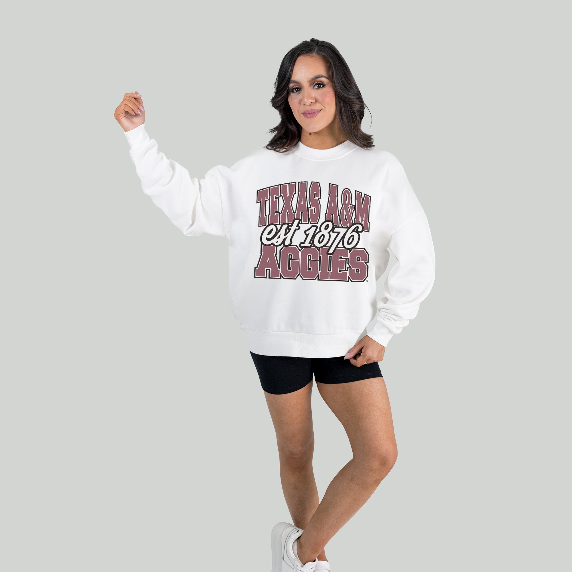 TEXAS A&M AGGIES FADED FORMATION PREMIUM FLEECE DROP SHOULDER CREWNECK PULLOVER