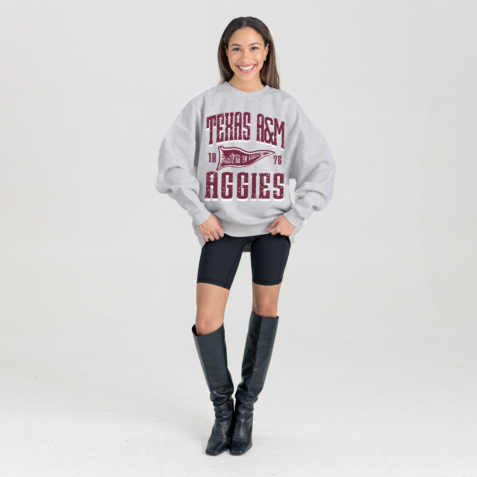 TEXAS A&M AGGIES PENNANT PRIDE PREMIUM FLEECE DROP SHOULDER CREWNECK PULLOVER