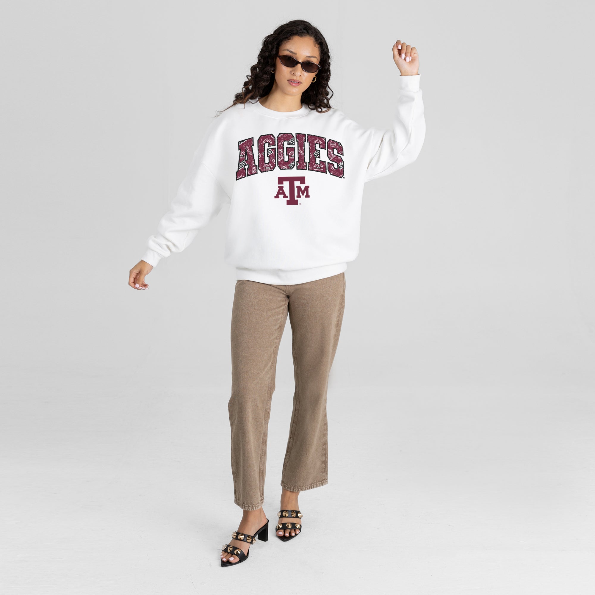 TEXAS A&M AGGIES SWEET PLAY PREMIUM FLEECE DROP SHOULDER CREWNECK PULLOVER