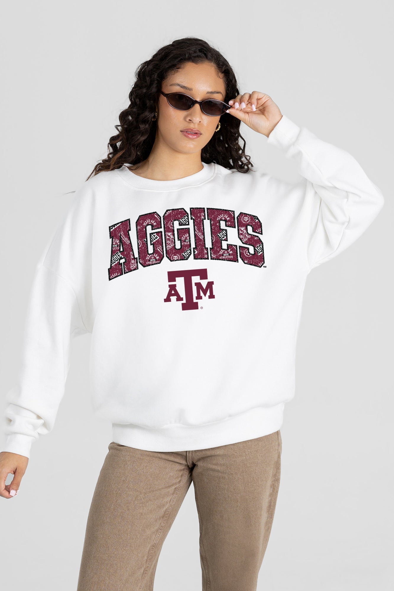 TEXAS A&M AGGIES SWEET PLAY PREMIUM FLEECE DROP SHOULDER CREWNECK PULLOVER