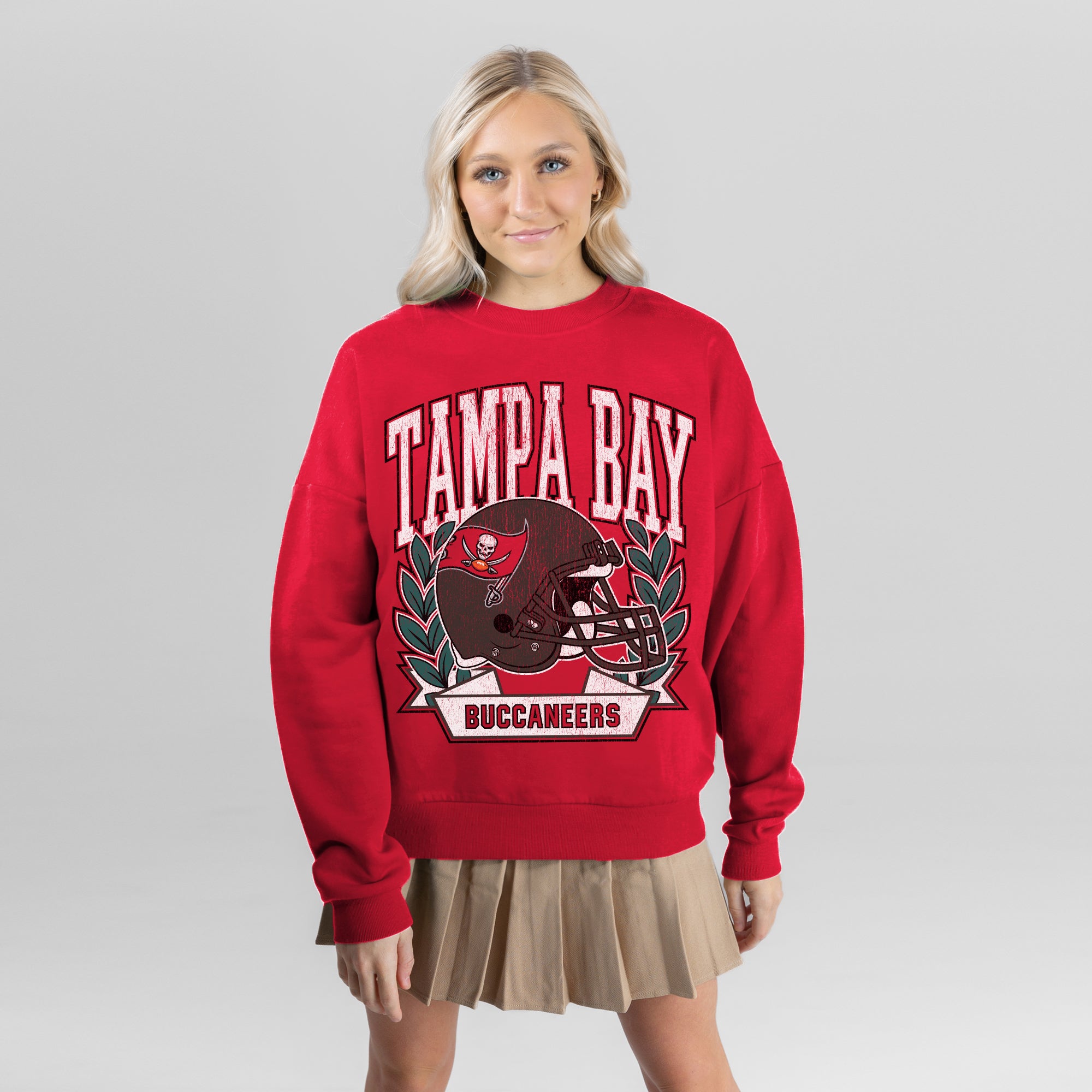 TAMPA BAY BUCCANEERS CLASSIC ARCHIVES PREMIUM FLEECE DROP SHOULDER CREWNECK PULLOVER