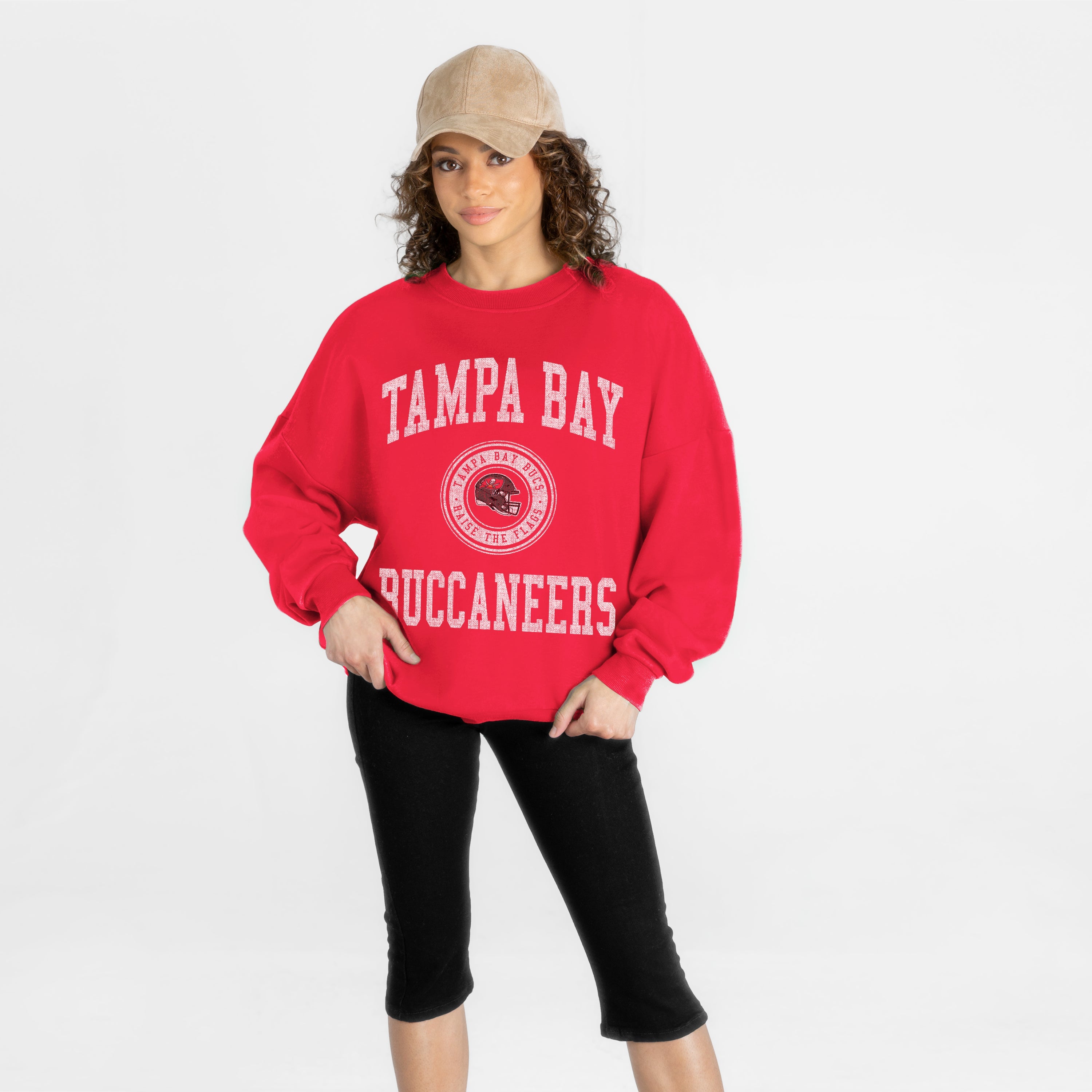 TAMPA BAY BUCCANEERS PRIME PLAY PREMIUM FLEECE DROP SHOULDER CREWNECK PULLOVER