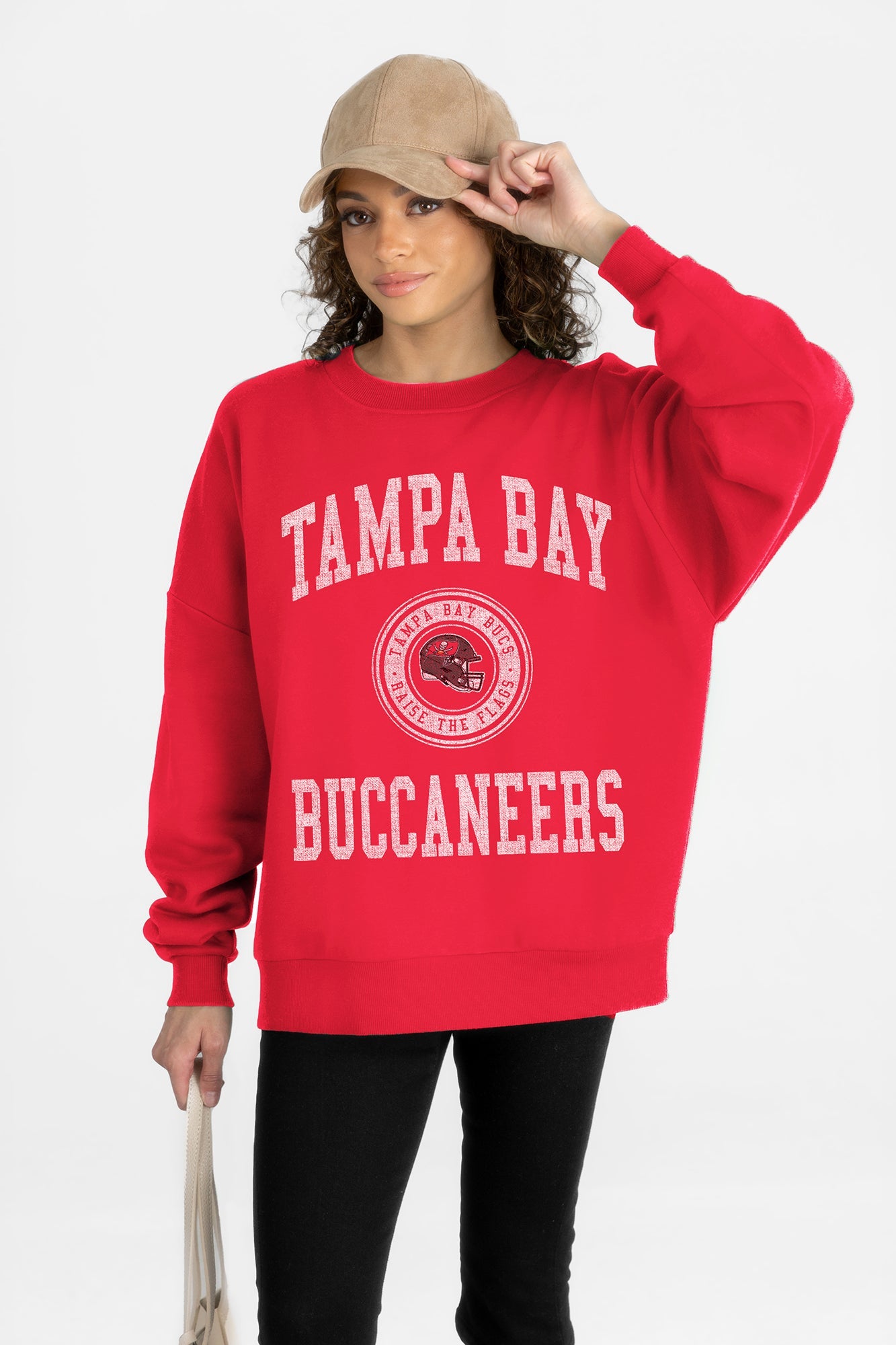 TAMPA BAY BUCCANEERS PRIME PLAY PREMIUM FLEECE DROP SHOULDER CREWNECK PULLOVER