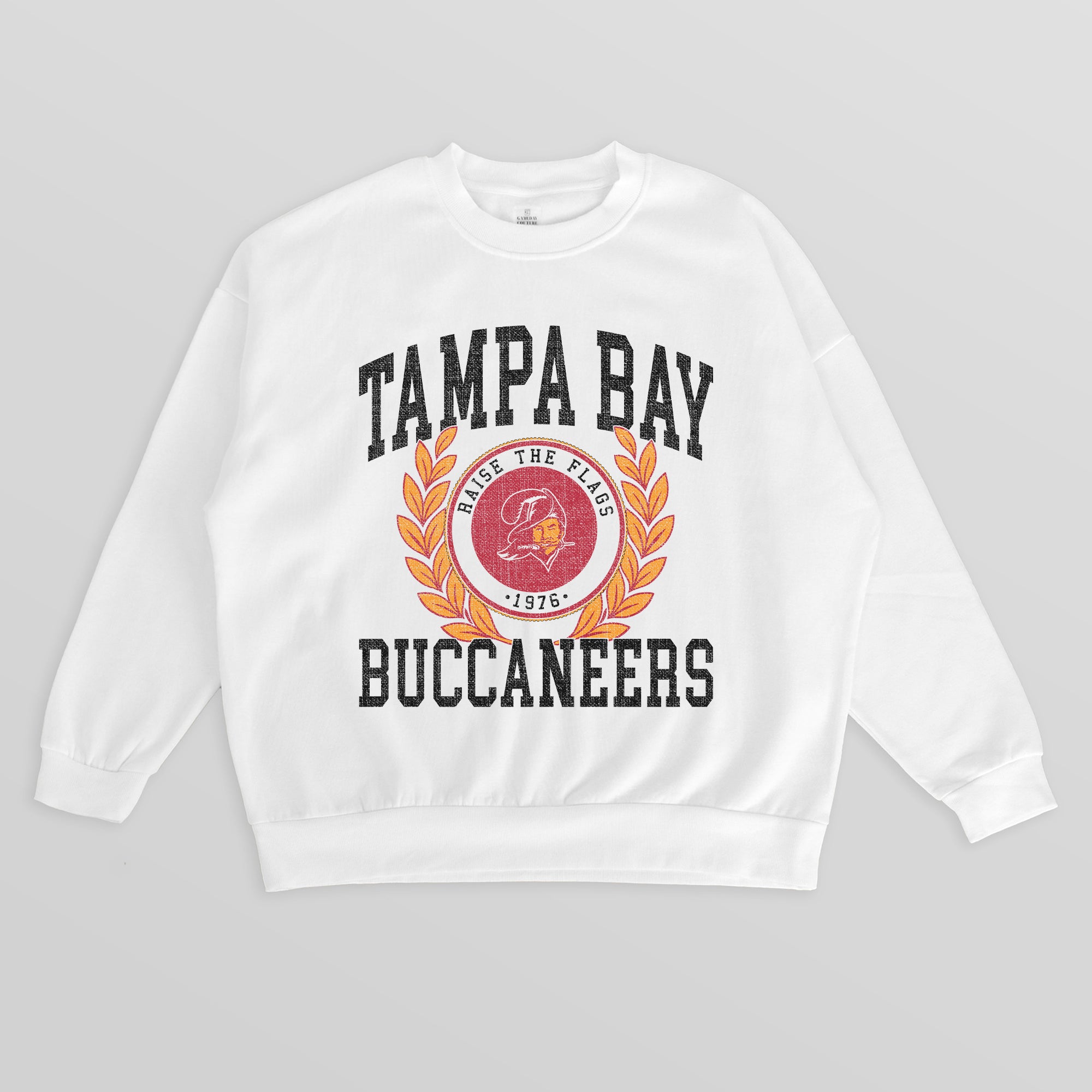 TAMPA BAY BUCCANEERS GOLD STANDARD PREMIUM FLEECE DROP SHOULDER CREWNECK PULLOVER