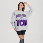 TCU HORNED FROGS FIERCE FOCUS PREMIUM FLEECE DROP SHOULDER CREWNECK PULLOVER
