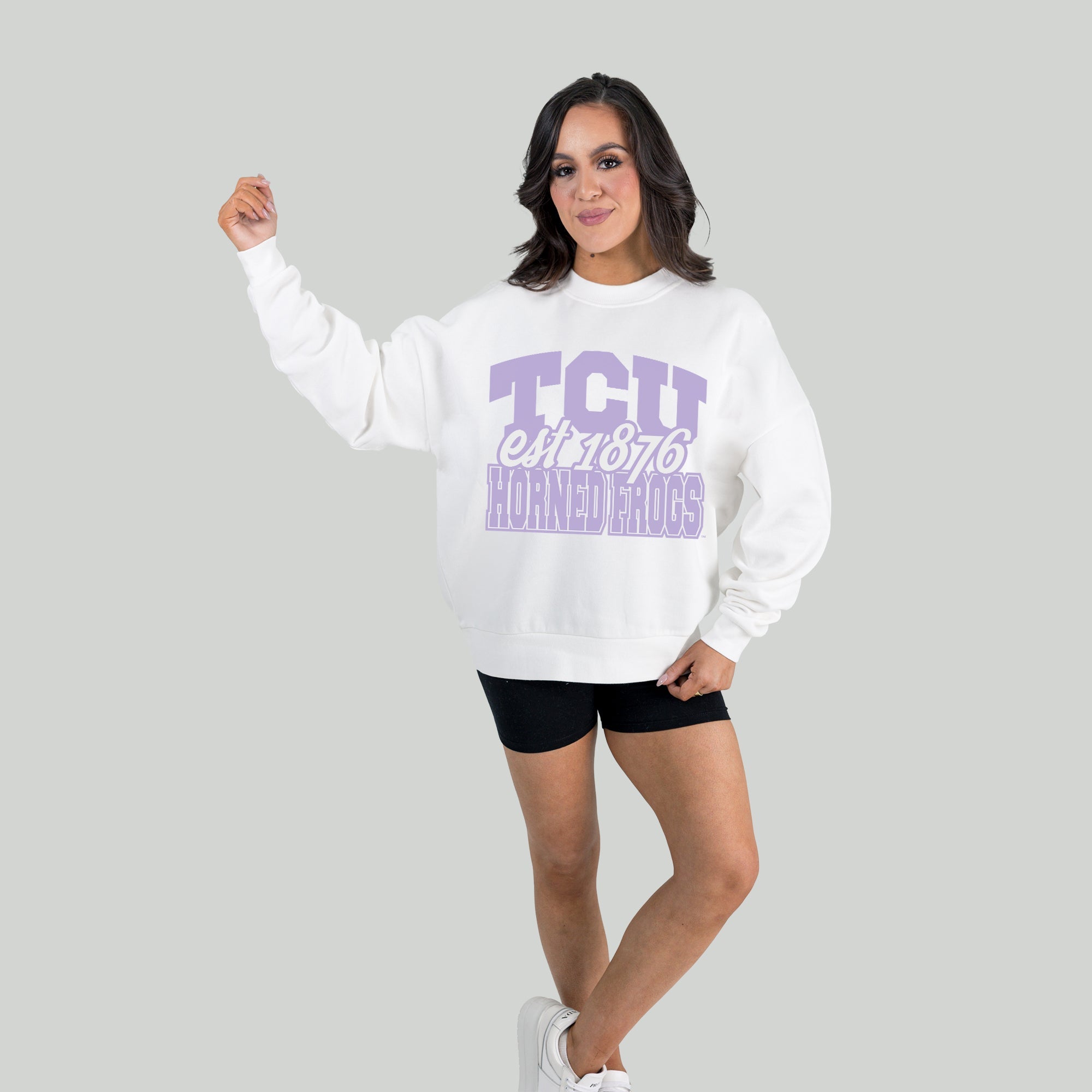 TCU HORNED FROGS FADED FORMATION PREMIUM FLEECE DROP SHOULDER CREWNECK PULLOVER