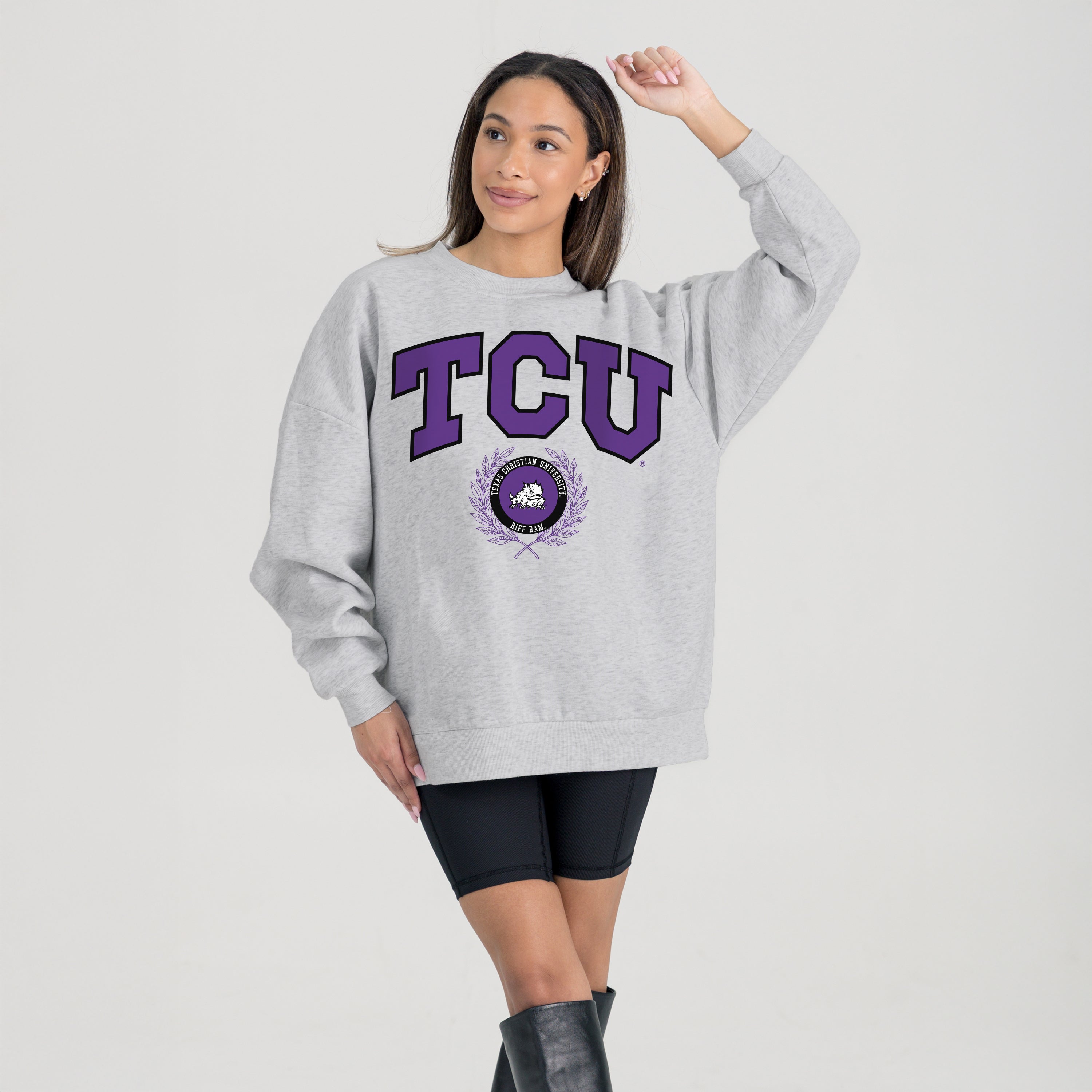 TCU HORNED FROGS TRADITION REFINED PREMIUM FLEECE CREWNECK PULLOVER