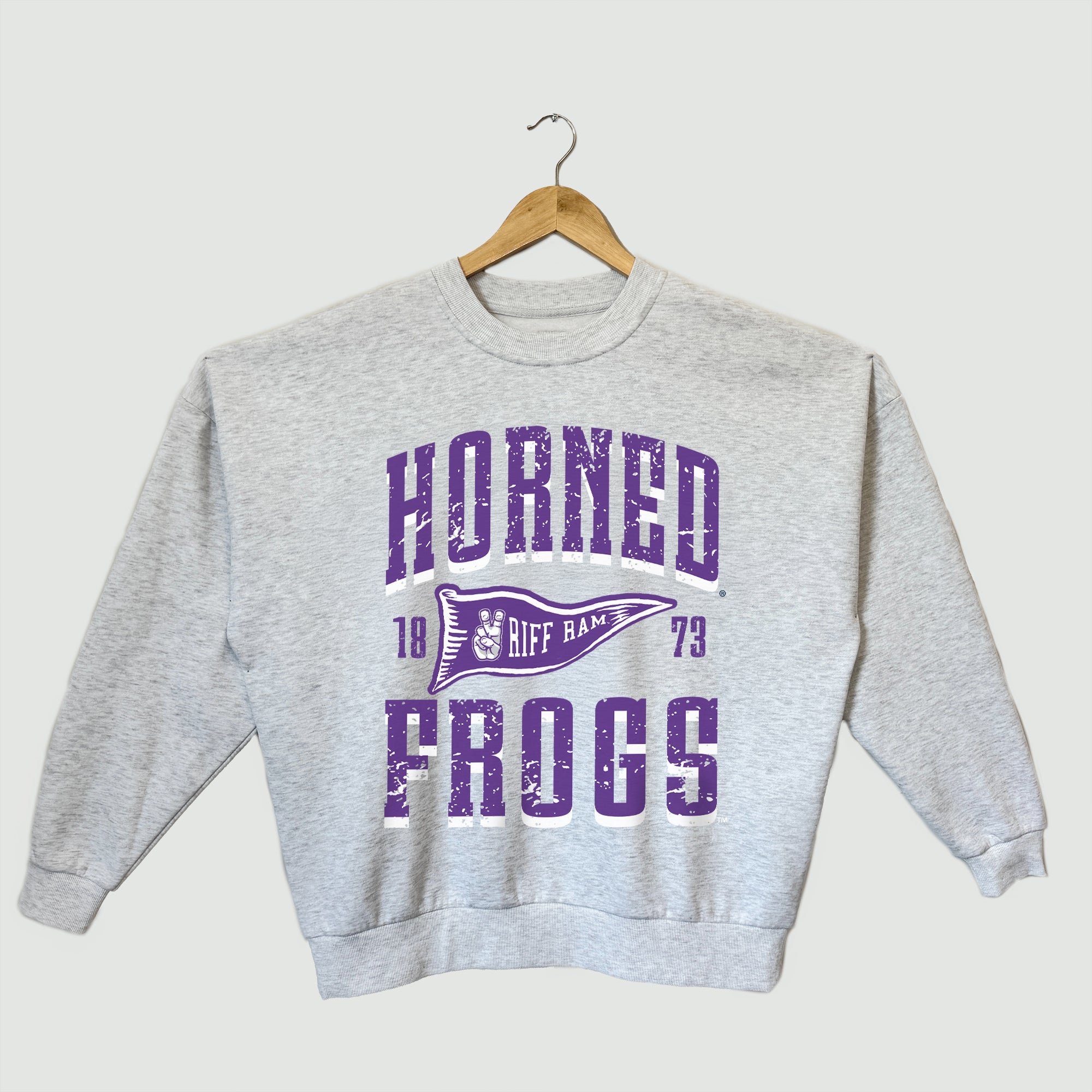 TCU HORNED FROGS PENNANT PRIDE PREMIUM FLEECE DROP SHOULDER CREWNECK PULLOVER