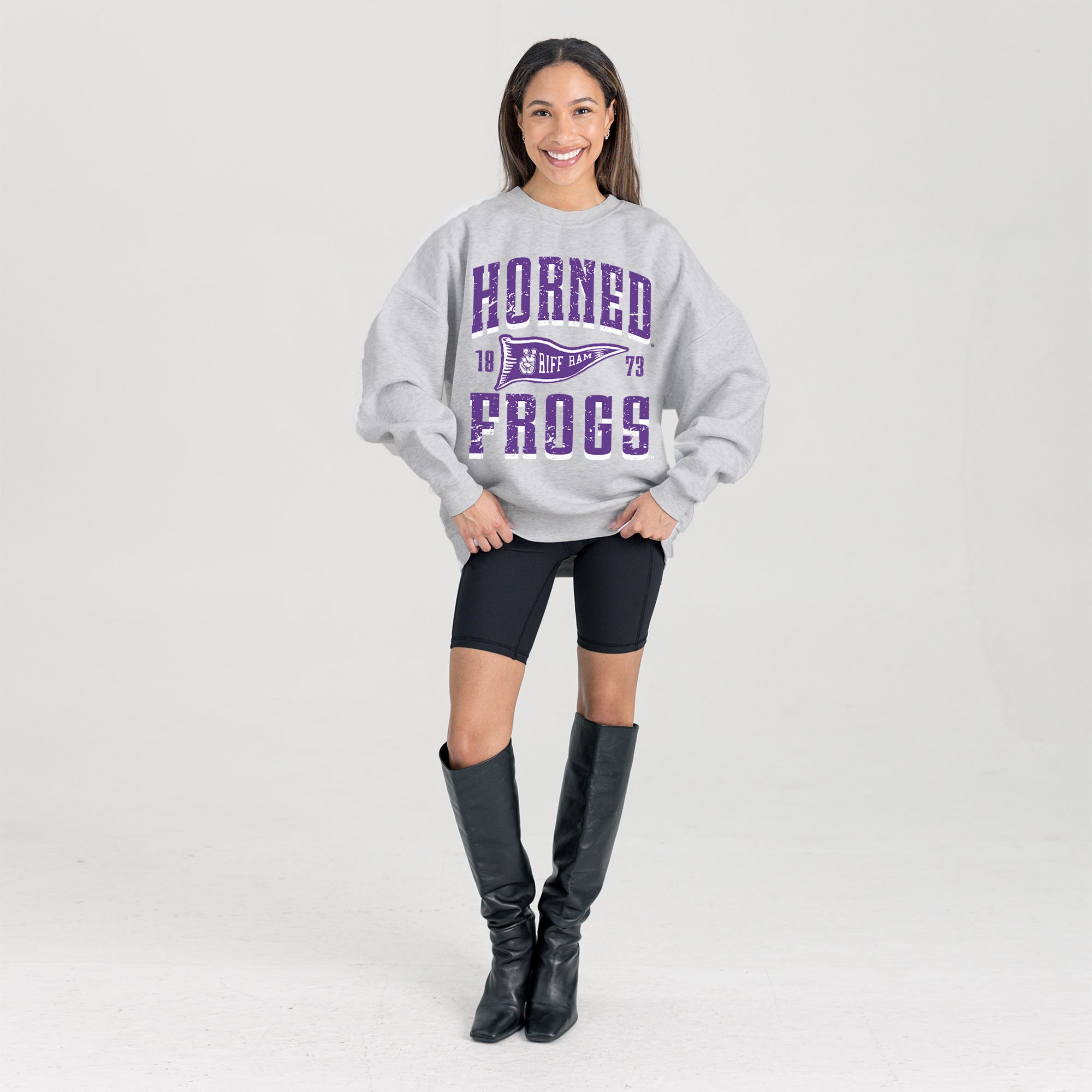 TCU HORNED FROGS PENNANT PRIDE PREMIUM FLEECE DROP SHOULDER CREWNECK PULLOVER