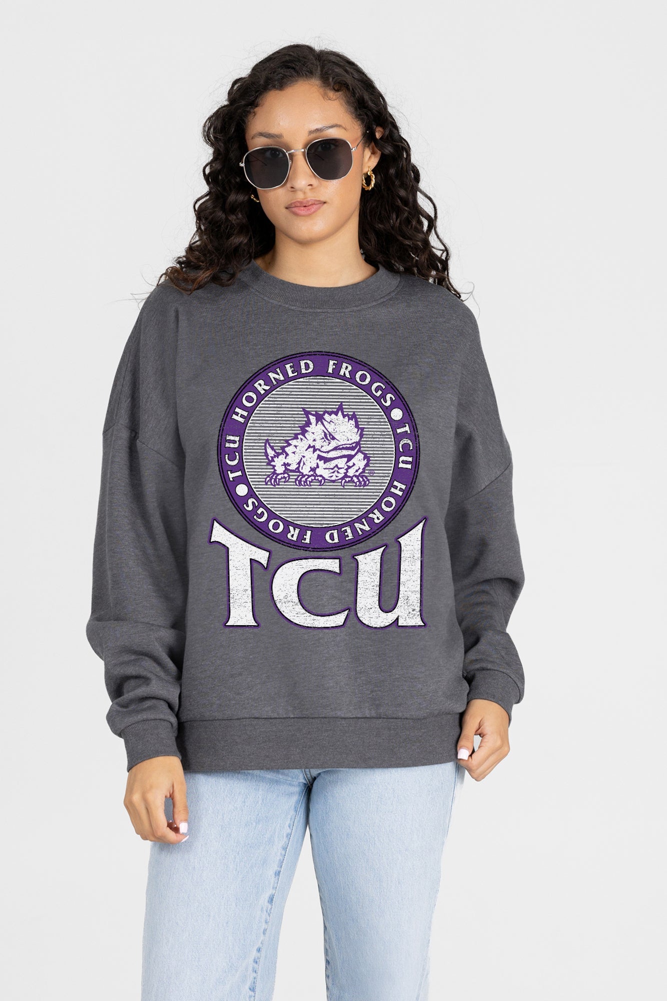 TCU HORNED FROGS SATURDAY SEAL PREMIUM FLEECE DROP SHOULDER CREWNECK PULLOVER