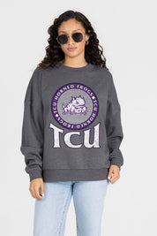 TCU HORNED FROGS SATURDAY SEAL PREMIUM FLEECE DROP SHOULDER CREWNECK PULLOVER