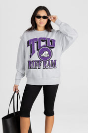 TCU HORNED FROGS GAME ON PREMIUM FLEECE DROP SHOULDER CREWNECK PULLOVER