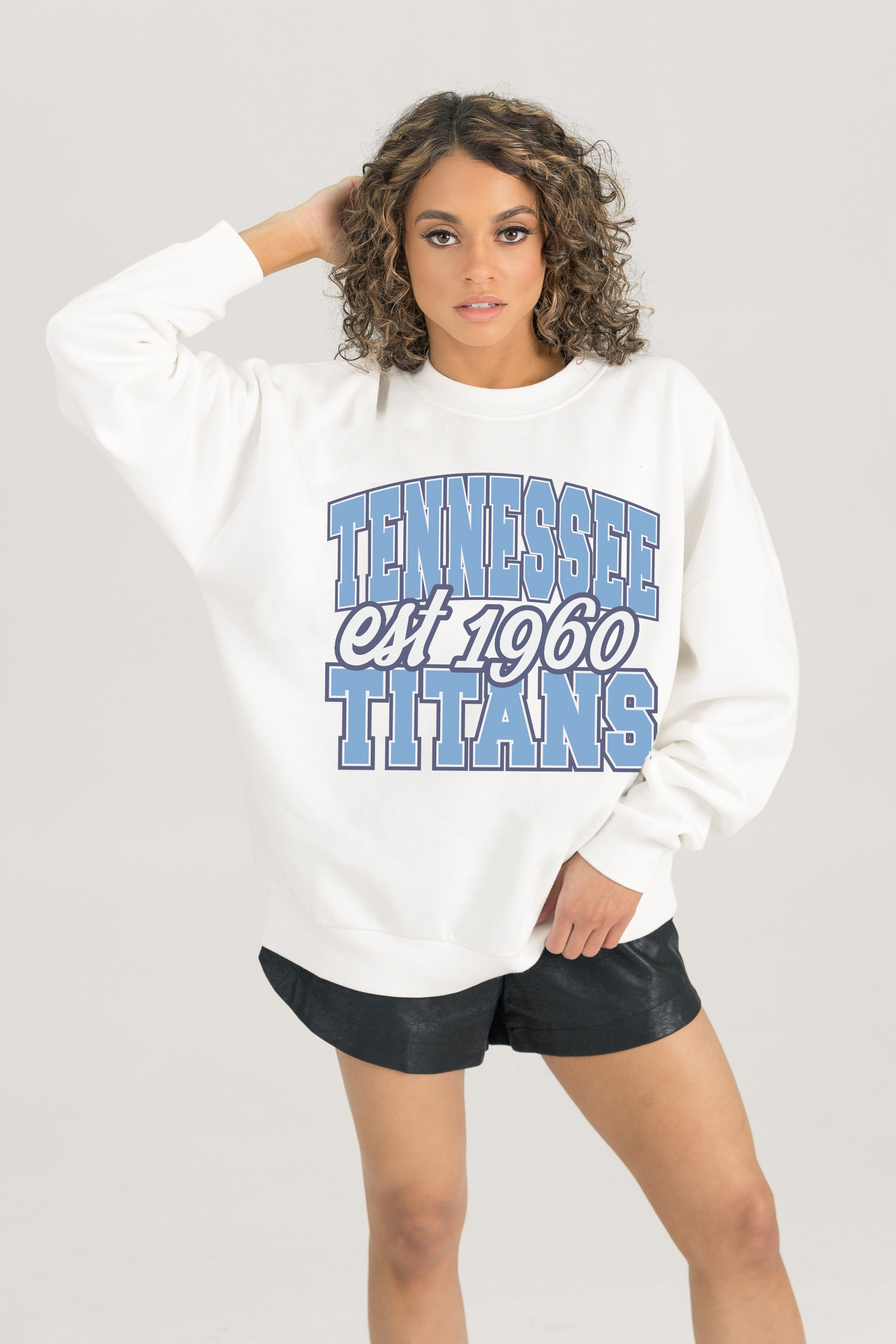 TENNESSEE TITANS FADED FORMATION PREMIUM FLEECE CREWNECK PULLOVER