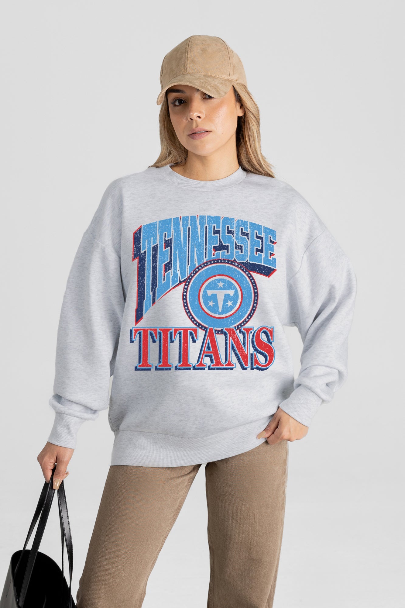 TENNESSEE TITANS GAME ON PREMIUM FLEECE DROP SHOULDER CREWNECK PULLOVER