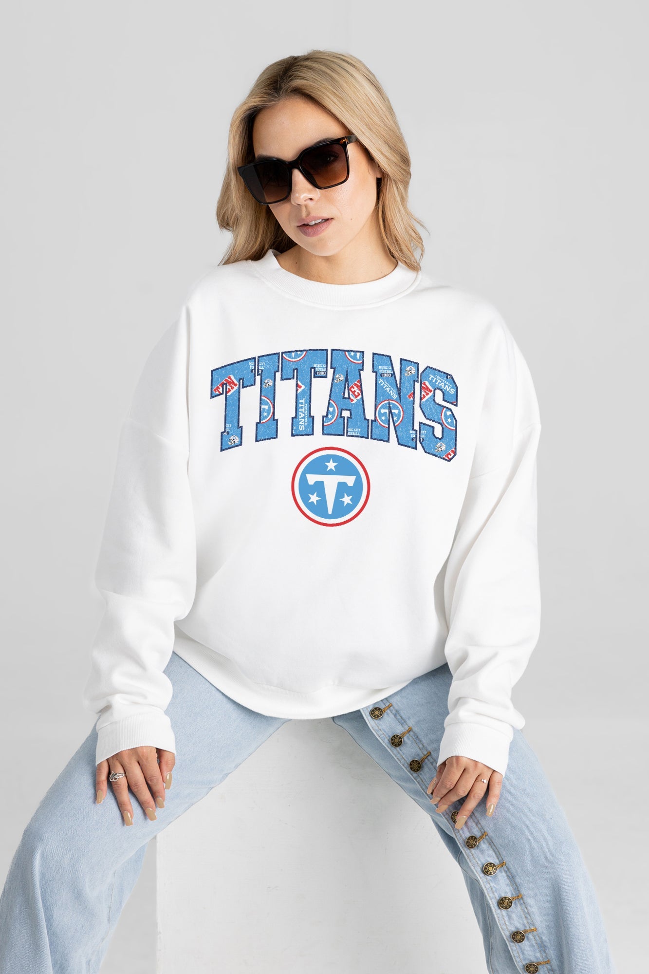 TENNESSEE TITANS SWEET PLAY PREMIUM FLEECE DROP SHOULDER CREWNECK PULLOVER