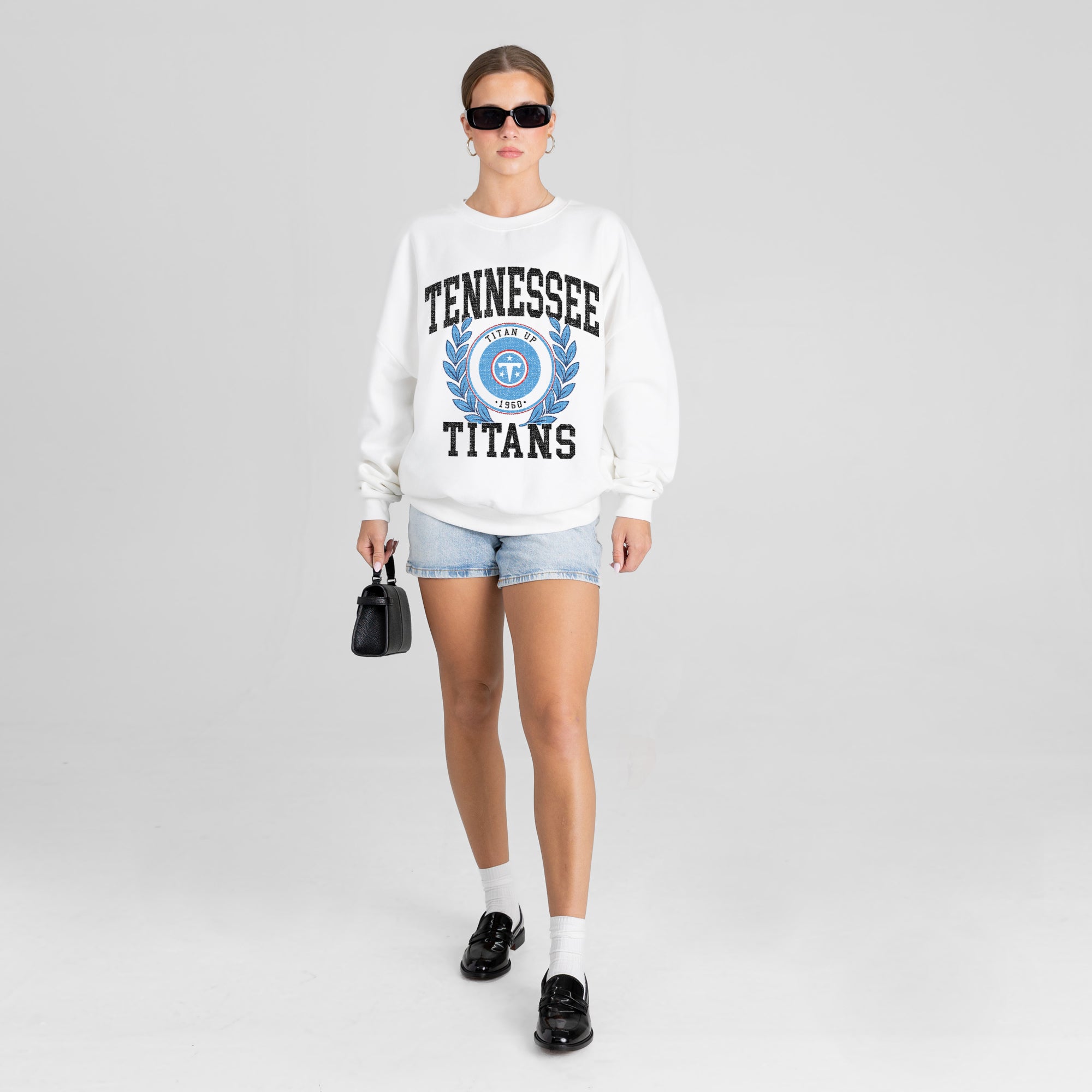 TENNESSEE TITANS GOLD STANDARD PREMIUM FLEECE DROP SHOULDER CREWNECK PULLOVER