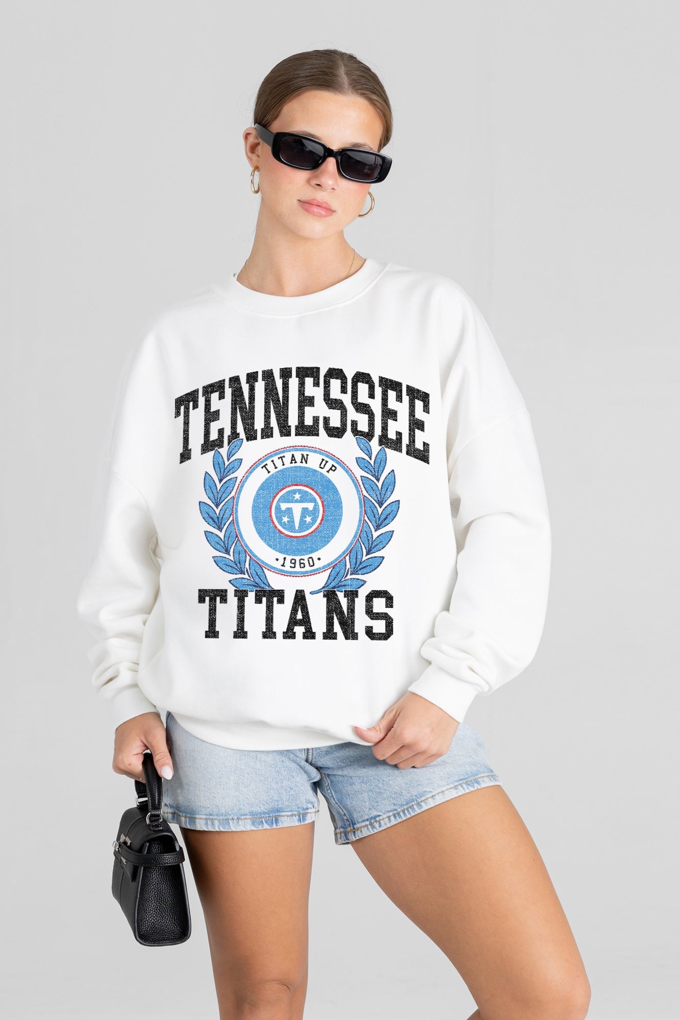 TENNESSEE TITANS GOLD STANDARD PREMIUM FLEECE DROP SHOULDER CREWNECK PULLOVER