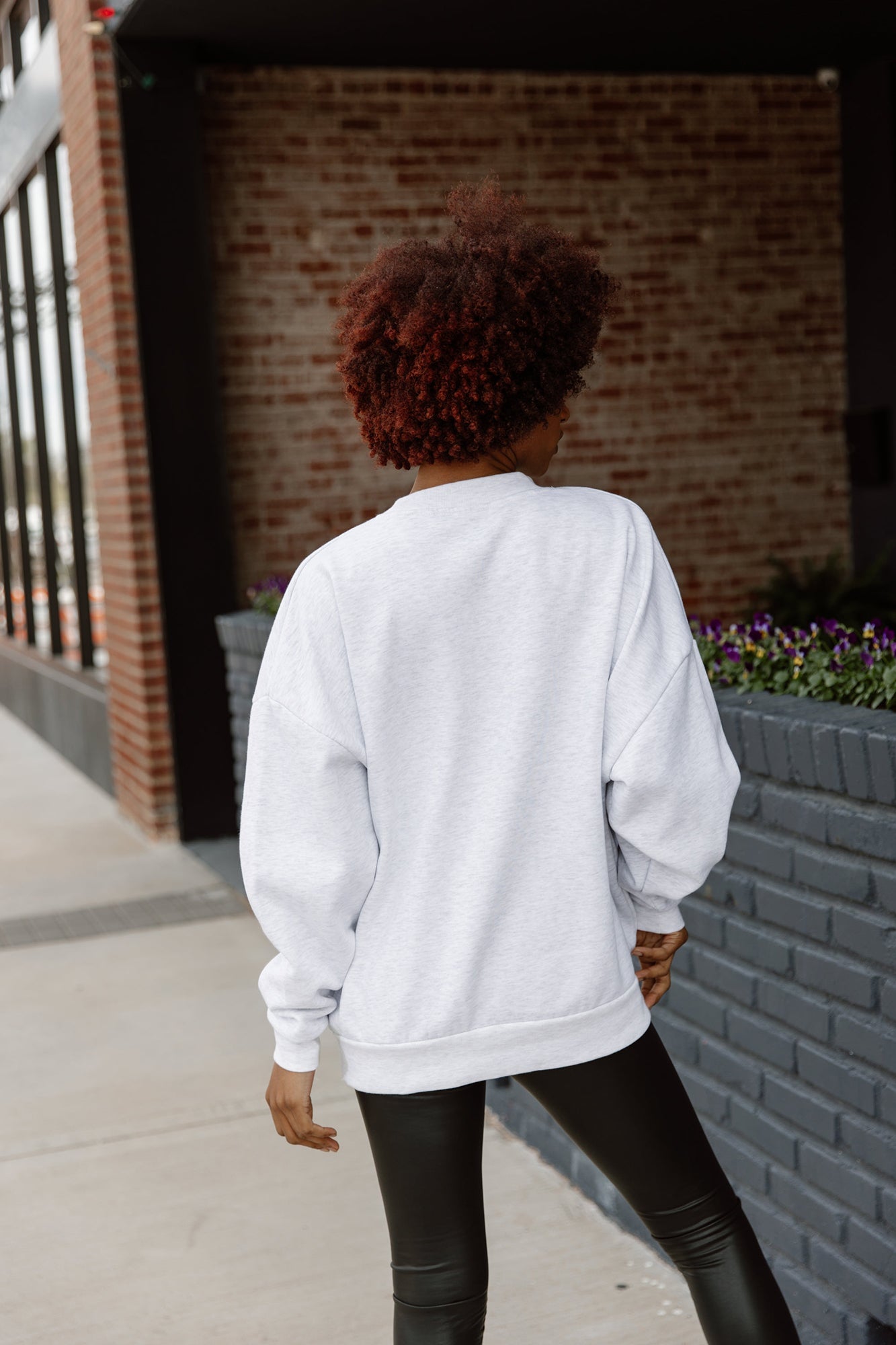 Ash Texas Longhorns Bases Loaded Fleece Crew - Drop Shoulder Back Detail On Model | Gameday Couture - SOHO