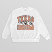 TEXAS LONGHORNS FADED FORMATION PREMIUM FLEECE DROP SHOULDER CREWNECK PULLOVER