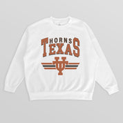 TEXAS LONGHORNS SWIFT STRIKE PREMIUM FLEECE DROP SHOULDER CREWNECK PULLOVER