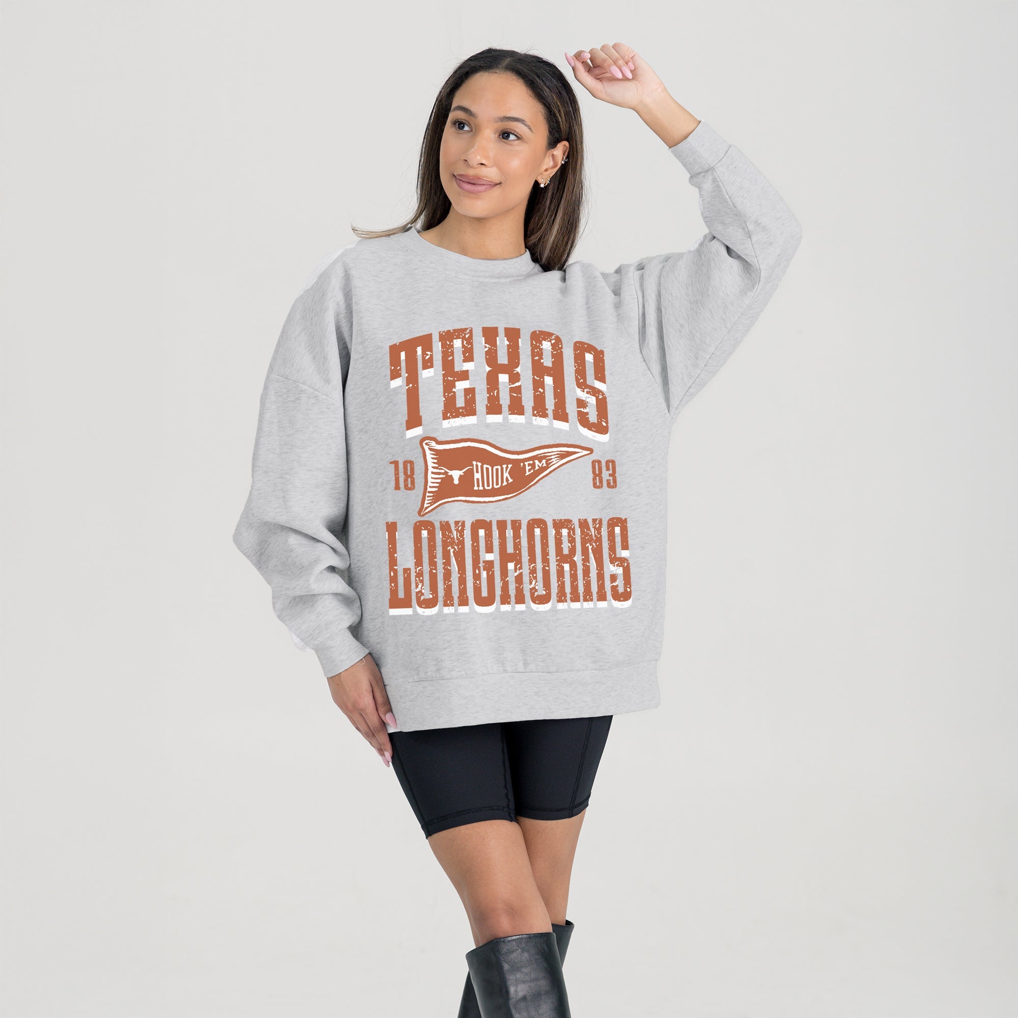 TEXAS LONGHORNS PENNANT PRIDE PREMIUM FLEECE DROP SHOULDER CREWNECK PULLOVER
