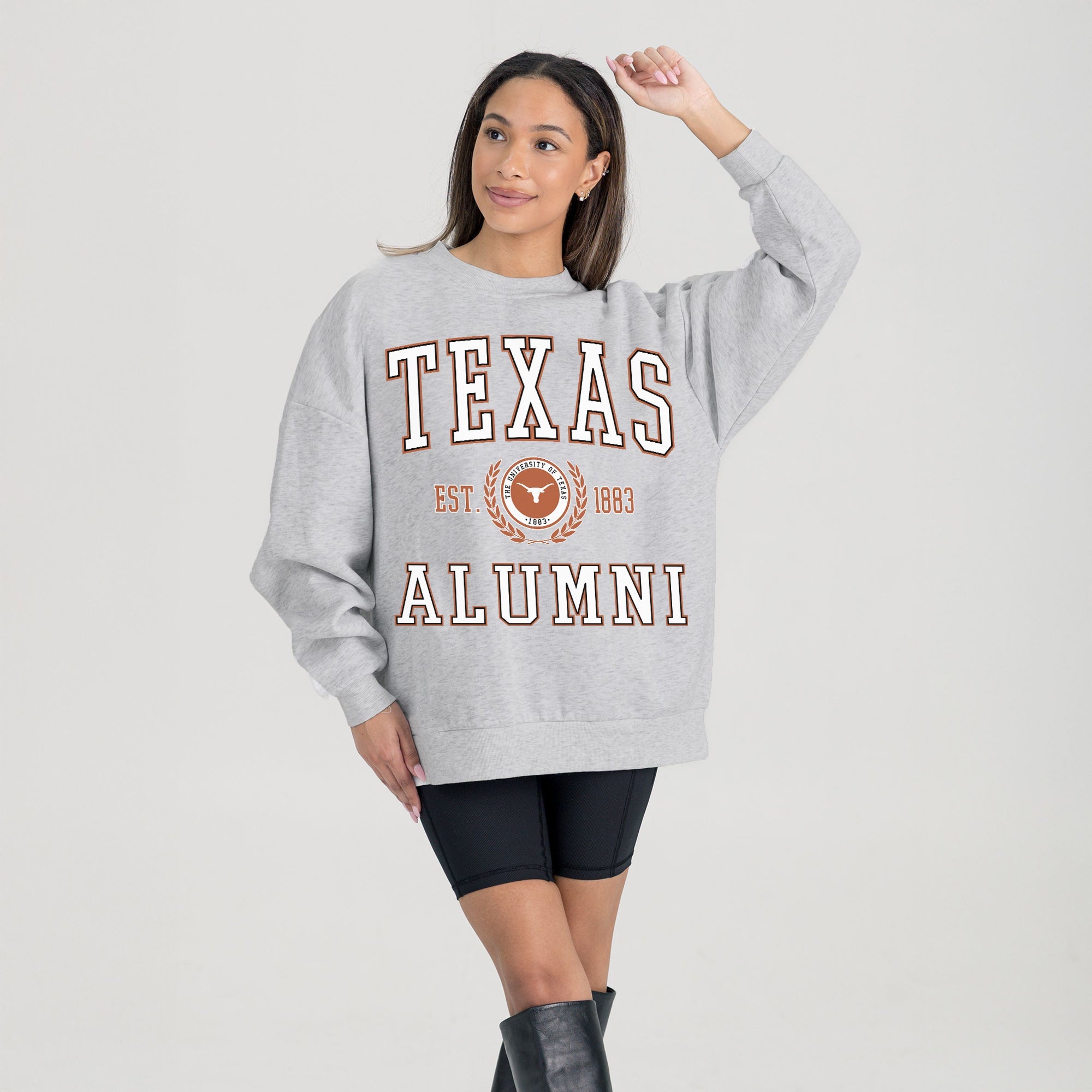 TEXAS LONGHORNS DEGREE UNLOCKED PREMIUM DROP SHOULDER FLEECE CREWNECK PULLOVER