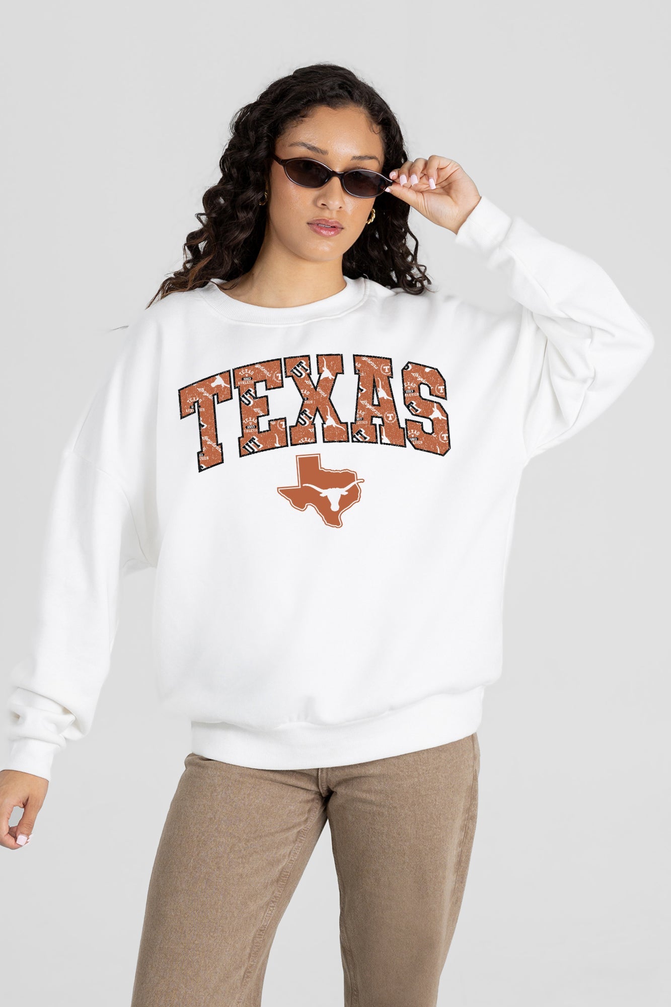 TEXAS LONGHORNS SWEET PLAY PREMIUM FLEECE DROP SHOULDER CREWNECK PULLOVER