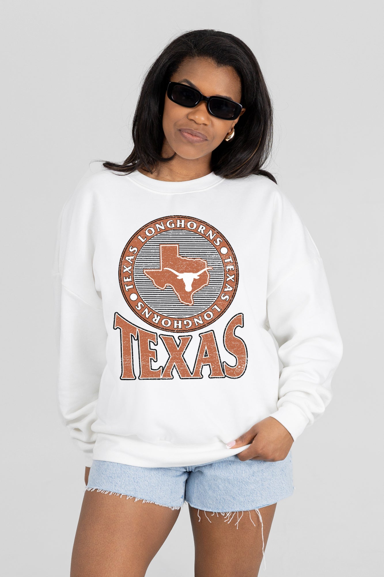 TEXAS LONGHORNS ENDZONE PREMIUM FLEECE DROP SHOULDER CREWNECK PULLOVER