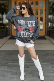 OHIO STATE BUCKEYES WILD TAILGATE PREMIUM FLEECE DROP SHOULDER CREWNECK PULLOVER
