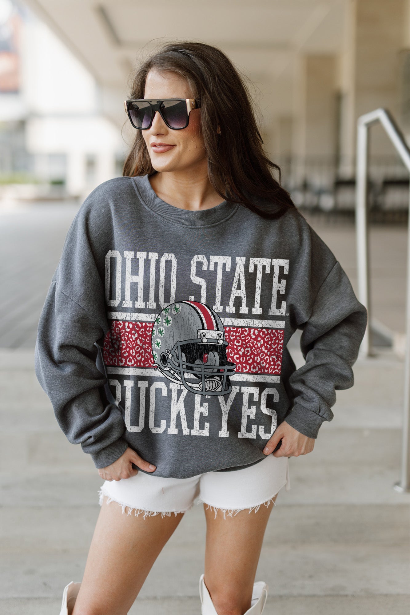 OHIO STATE BUCKEYES WILD TAILGATE PREMIUM FLEECE DROP SHOULDER CREWNECK PULLOVER