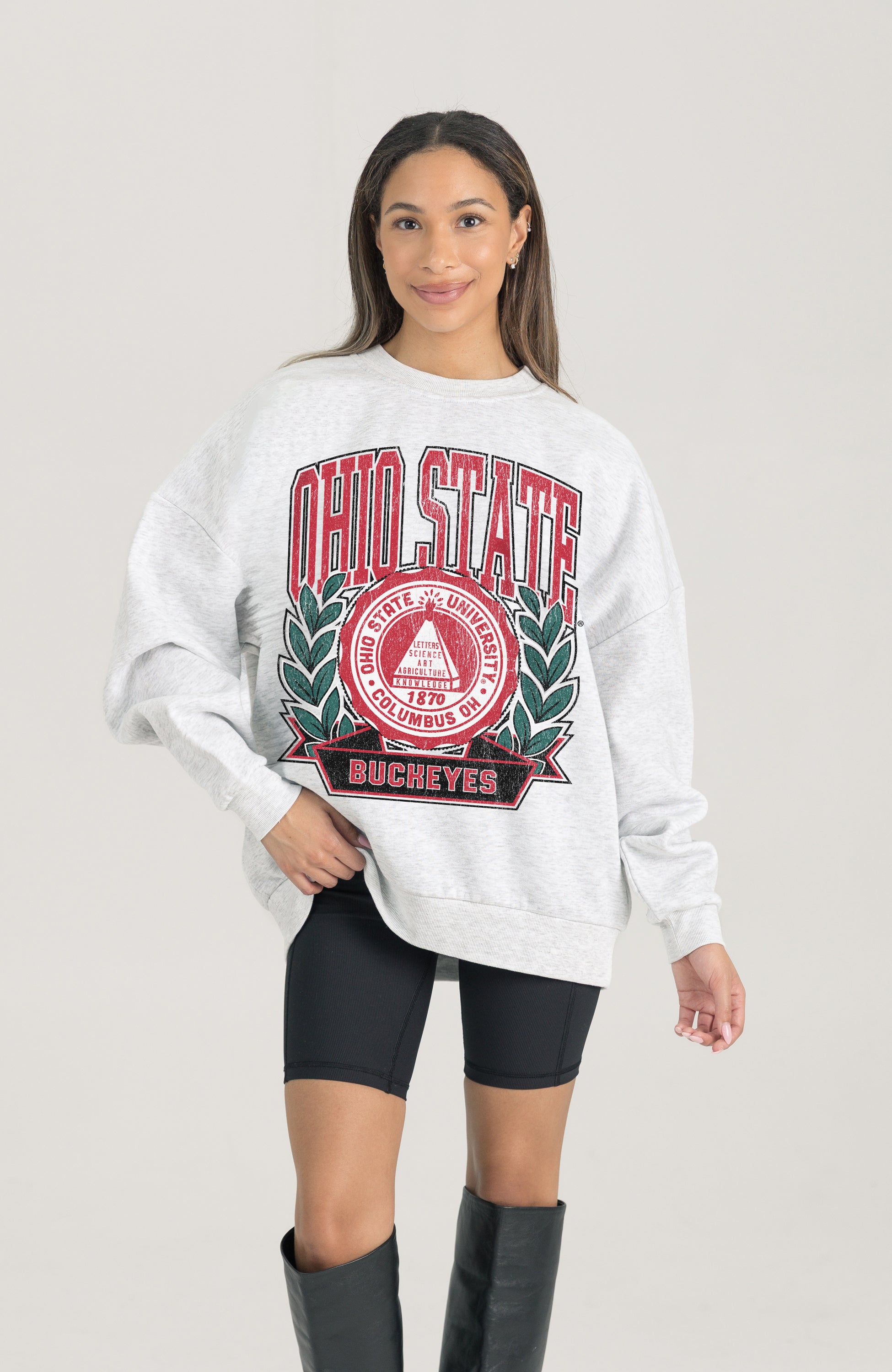 OHIO STATE BUCKEYES HERITAGE PREMIUM FLEECE DROP SHOULDER CREWNECK PULLOVER