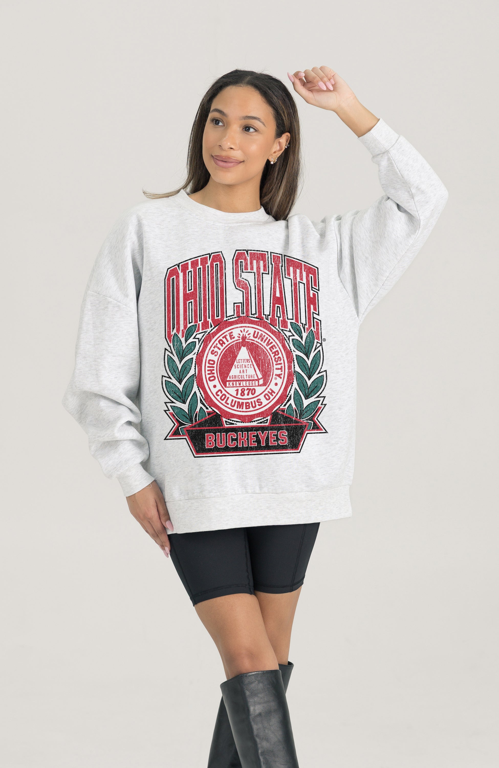 OHIO STATE BUCKEYES HERITAGE PREMIUM FLEECE DROP SHOULDER CREWNECK PULLOVER