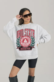OHIO STATE BUCKEYES HERITAGE PREMIUM FLEECE DROP SHOULDER CREWNECK PULLOVER