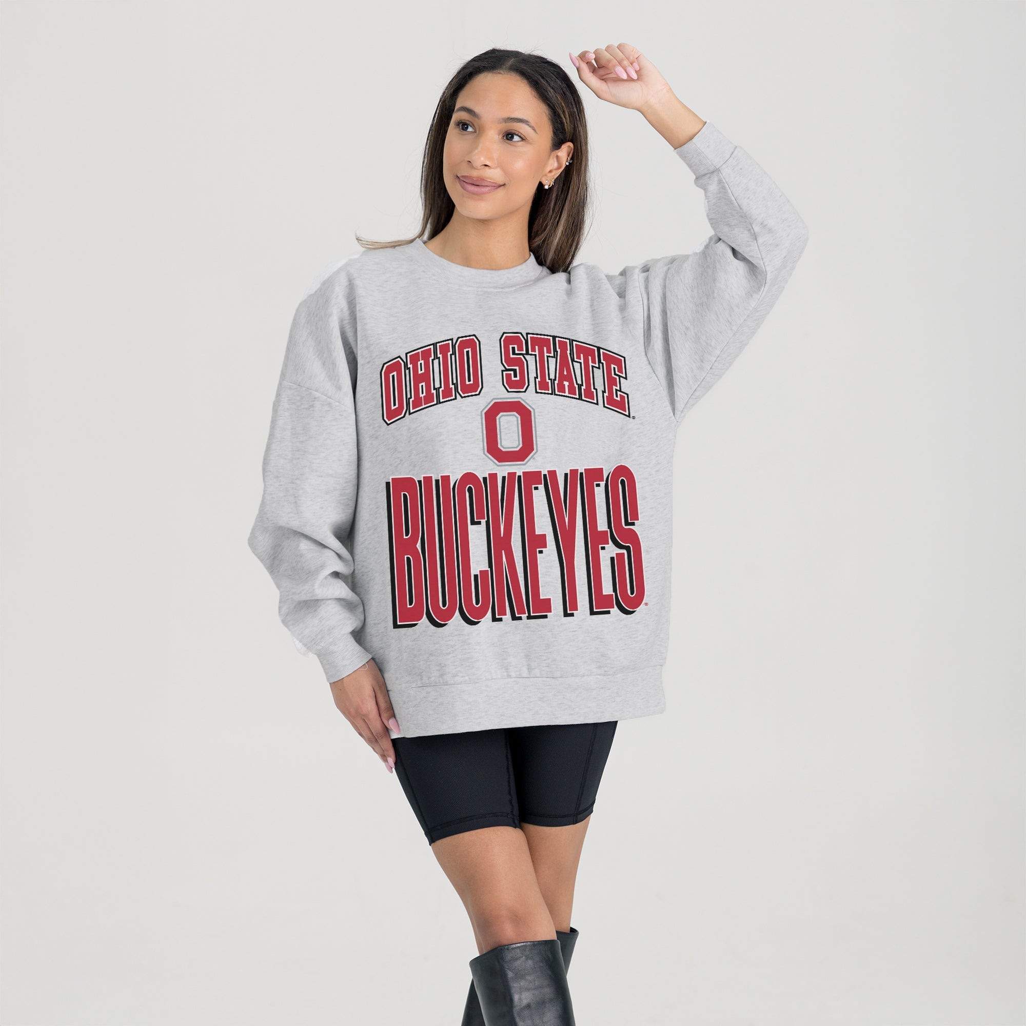 OHIO STATE BUCKEYES FIERCE FOCUS PREMIUM FLEECE DROP SHOULDER CREWNECK PULLOVER