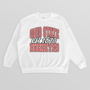 OHIO STATE BUCKEYES FADED FORMATION PREMIUM FLEECE DROP SHOULDER CREWNECK PULLOVER