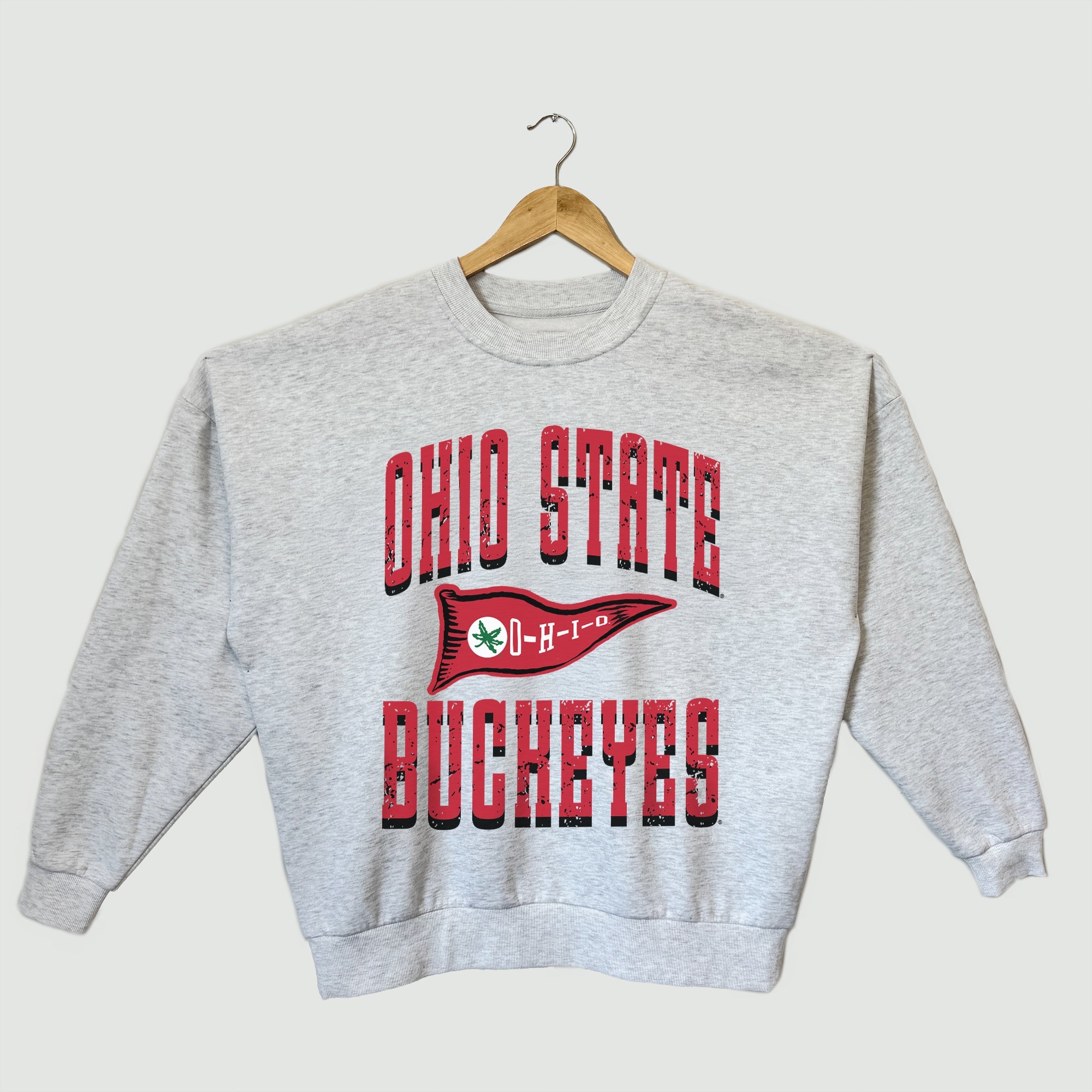 OHIO STATE BUCKEYES PENNANT PRIDE PREMIUM FLEECE DROP SHOULDER CREWNECK PULLOVER
