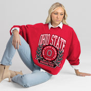 OHIO STATE BUCKEYES CLASSIC ARCHIVES PREMIUM DROP SHOULDER FLEECE CREWNECK PULLOVER
