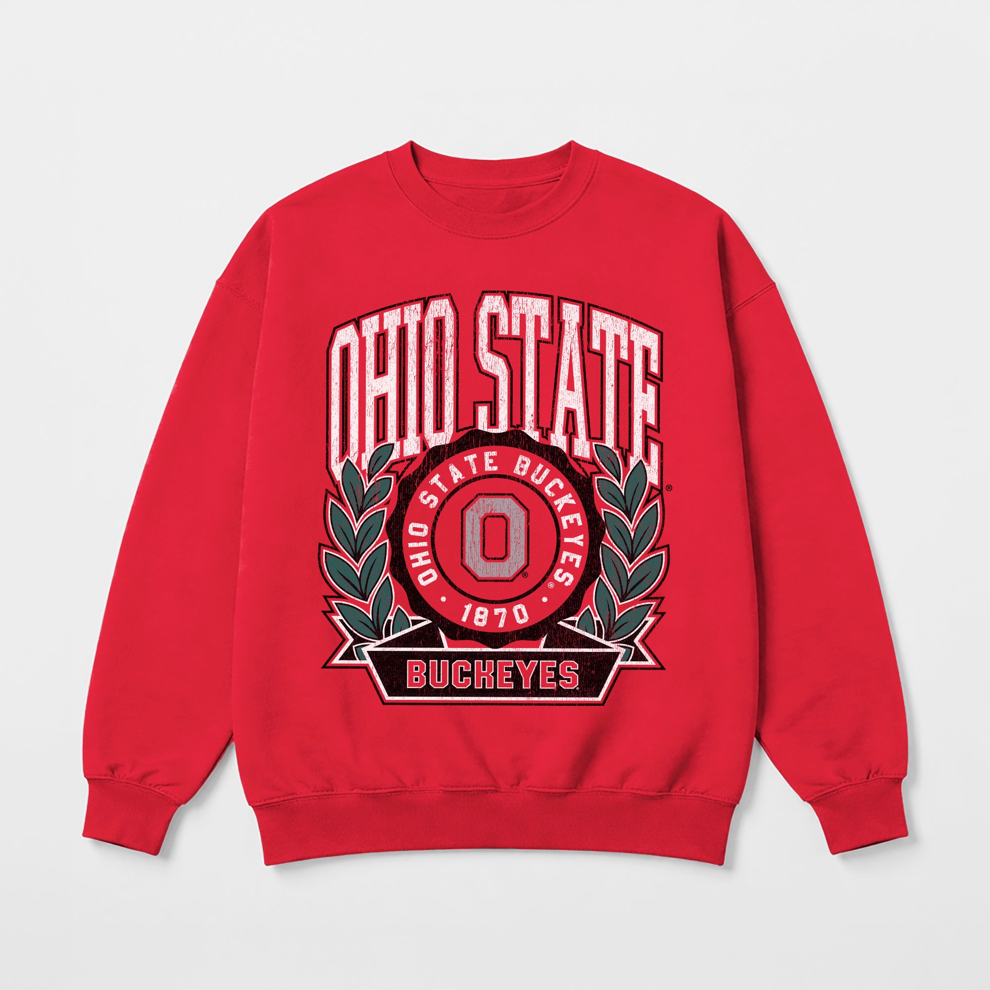 OHIO STATE BUCKEYES CLASSIC ARCHIVES PREMIUM DROP SHOULDER FLEECE CREWNECK PULLOVER