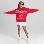 OHIO STATE BUCKEYES LEGACY CLUB PREMIUM FLEECE DROP SHOULDER CREWNECK PULLOVER