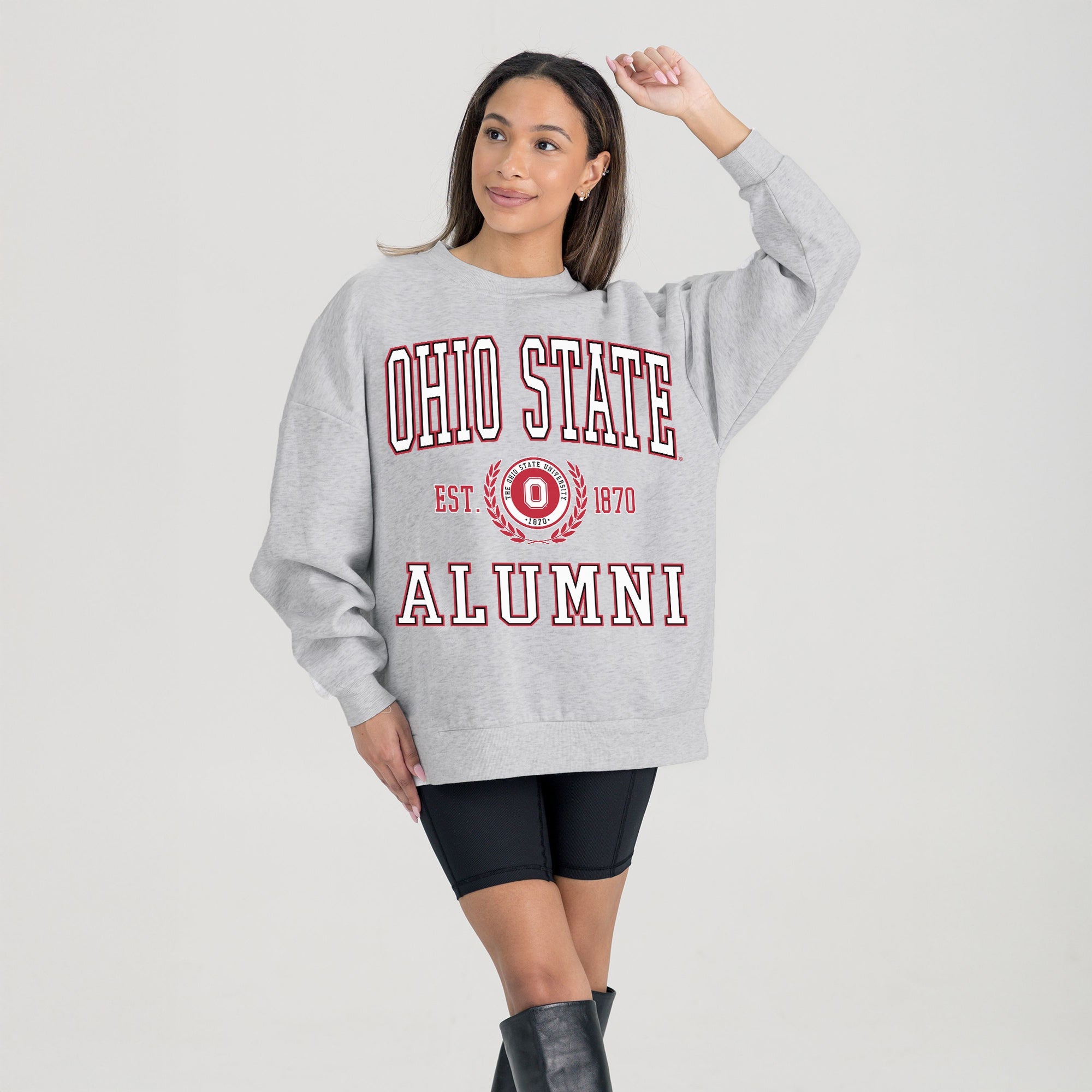OHIO STATE BUCKEYES DEGREE UNLOCKED PREMIUM DROP SHOULDER FLEECE CREWNECK PULLOVER