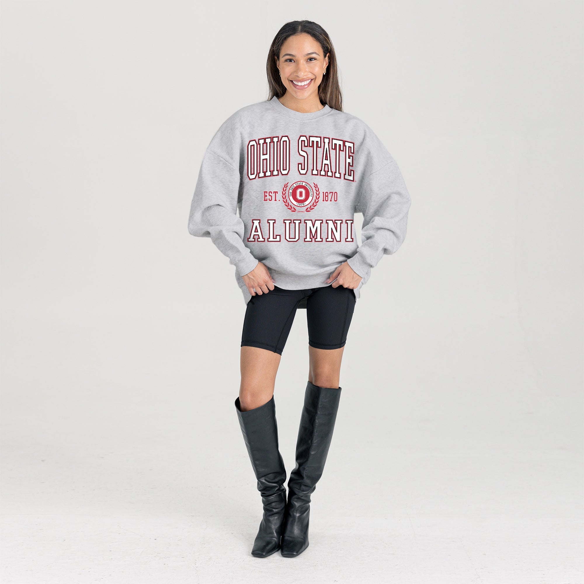 OHIO STATE BUCKEYES DEGREE UNLOCKED PREMIUM DROP SHOULDER FLEECE CREWNECK PULLOVER