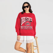 OHIO STATE BUCKEYES MAIN CHARACTER PREMIUM FLEECE DROP SHOULDER CREWNECK PULLOVER