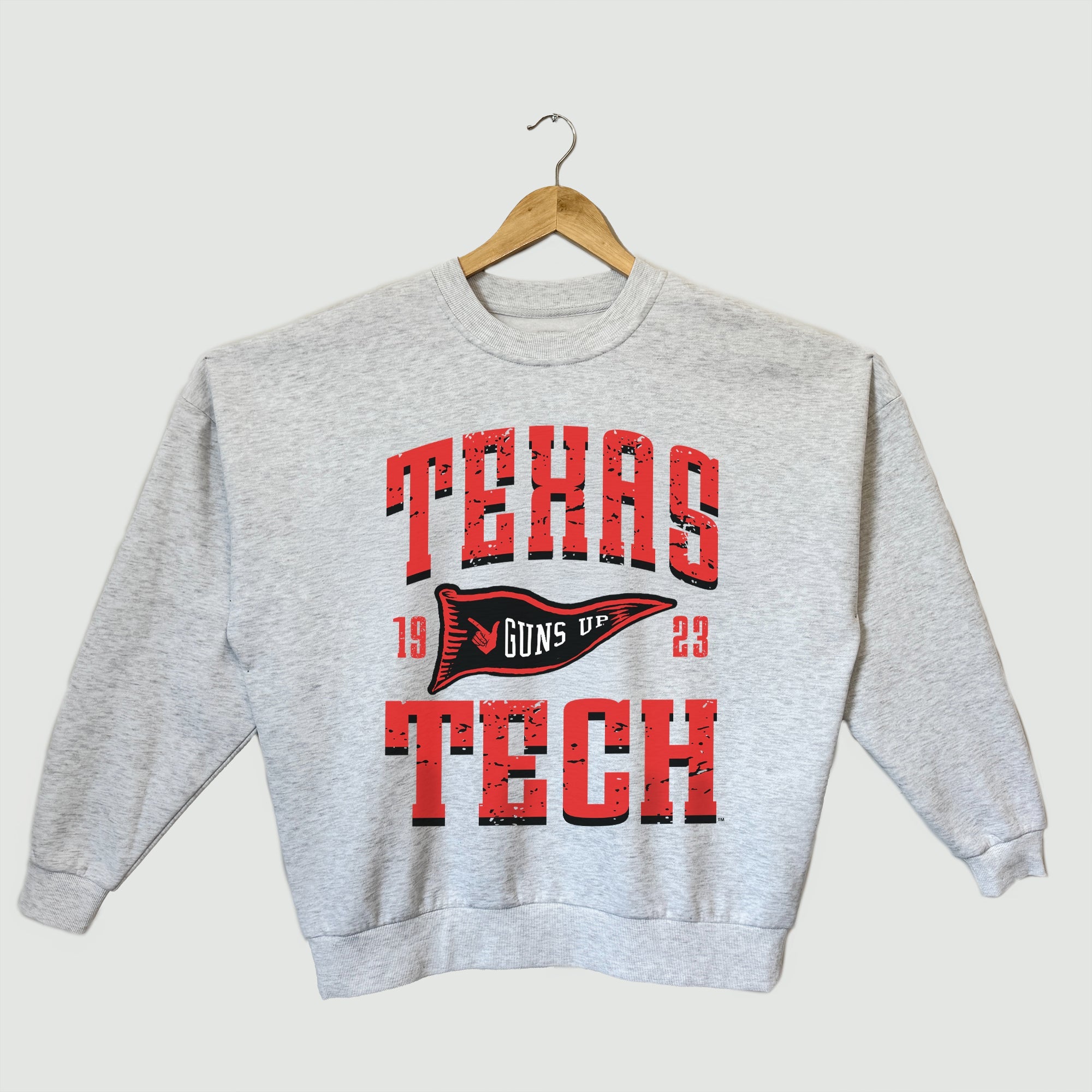TEXAS TECH RED RAIDERS PENNANT PRIDE PREMIUM FLEECE DROP SHOULDER CREWNECK PULLOVER