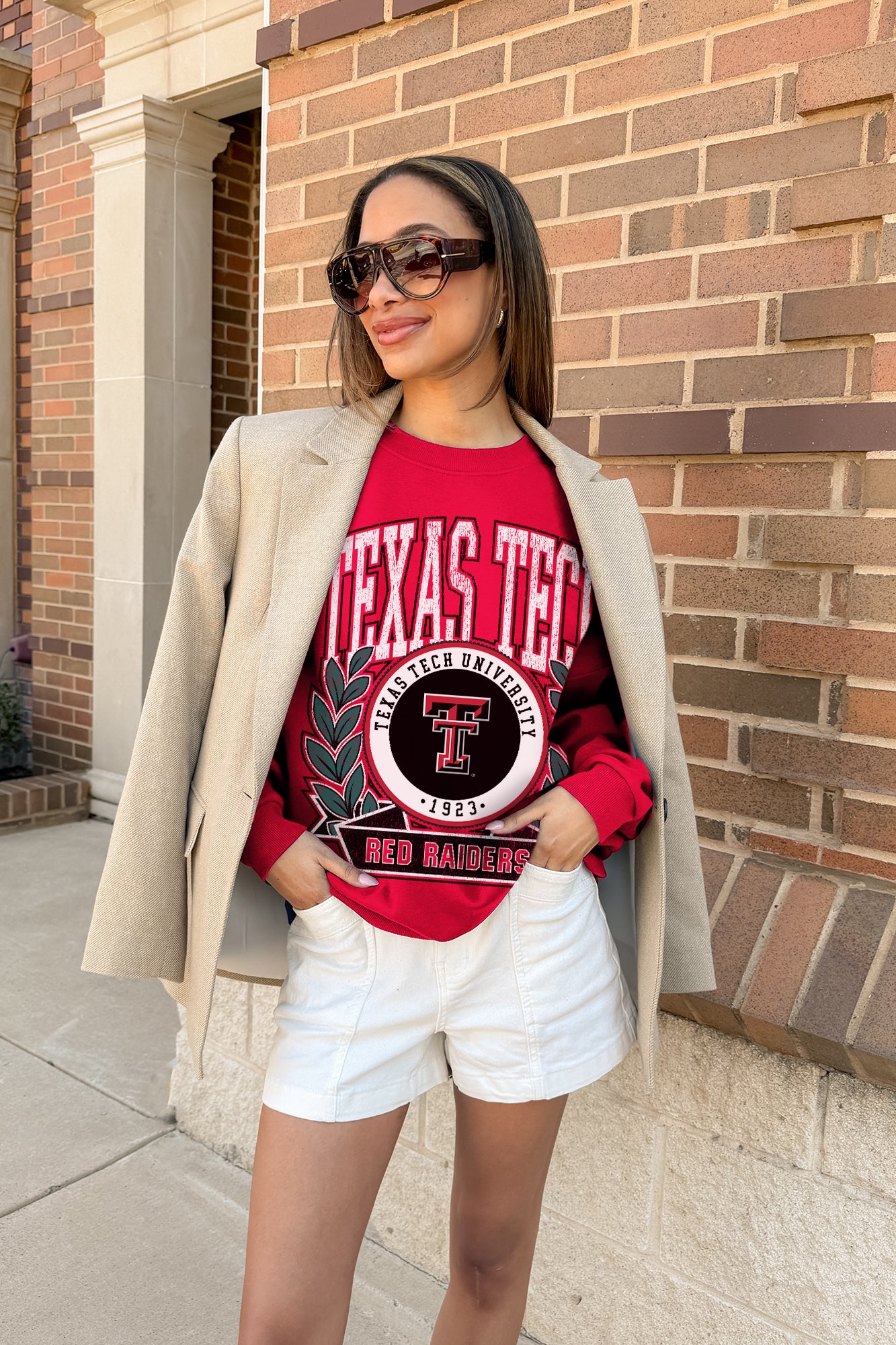 TEXAS TECH RED RAIDERS CLASSIC ARCHIVES PREMIUM DROP SHOULDER FLEECE CREWNECK PULLOVER