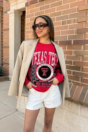 TEXAS TECH RED RAIDERS CLASSIC ARCHIVES PREMIUM DROP SHOULDER FLEECE CREWNECK PULLOVER
