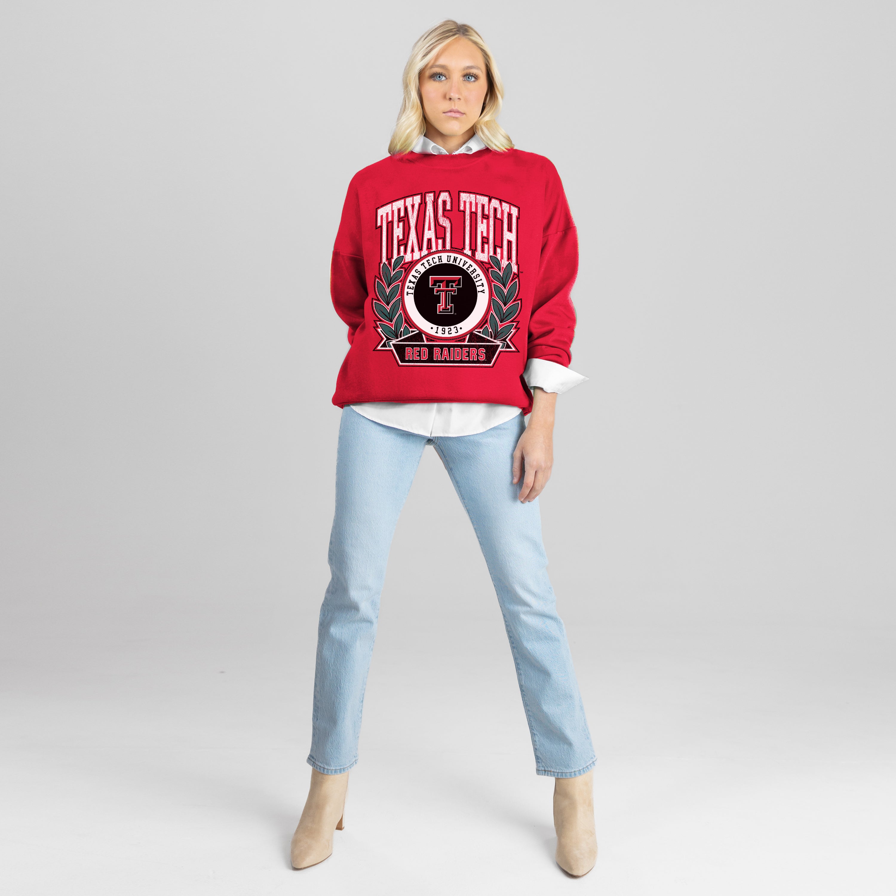 TEXAS TECH RED RAIDERS CLASSIC ARCHIVES PREMIUM DROP SHOULDER FLEECE CREWNECK PULLOVER