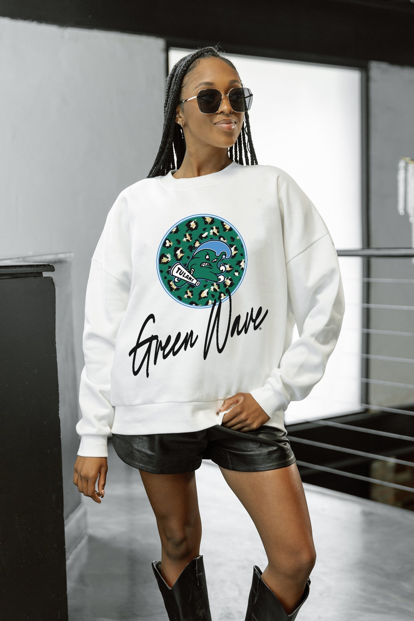 TULANE GREEN WAVE WILD BREAKTHROUGH PREMIUM FLEECE CREWNECK PULLOVER