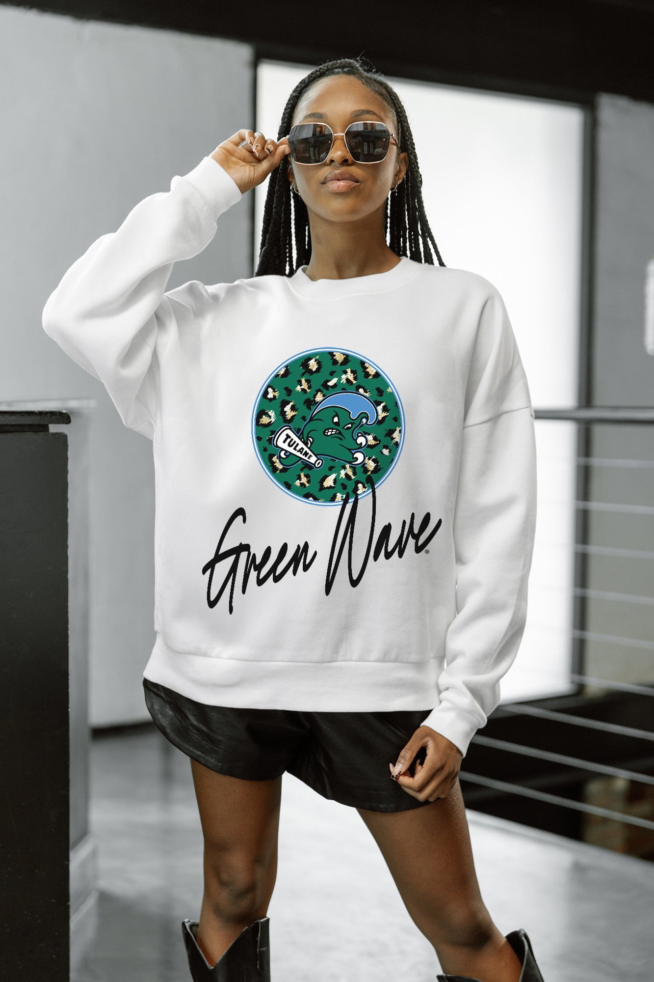 TULANE GREEN WAVE WILD BREAKTHROUGH PREMIUM FLEECE CREWNECK PULLOVER