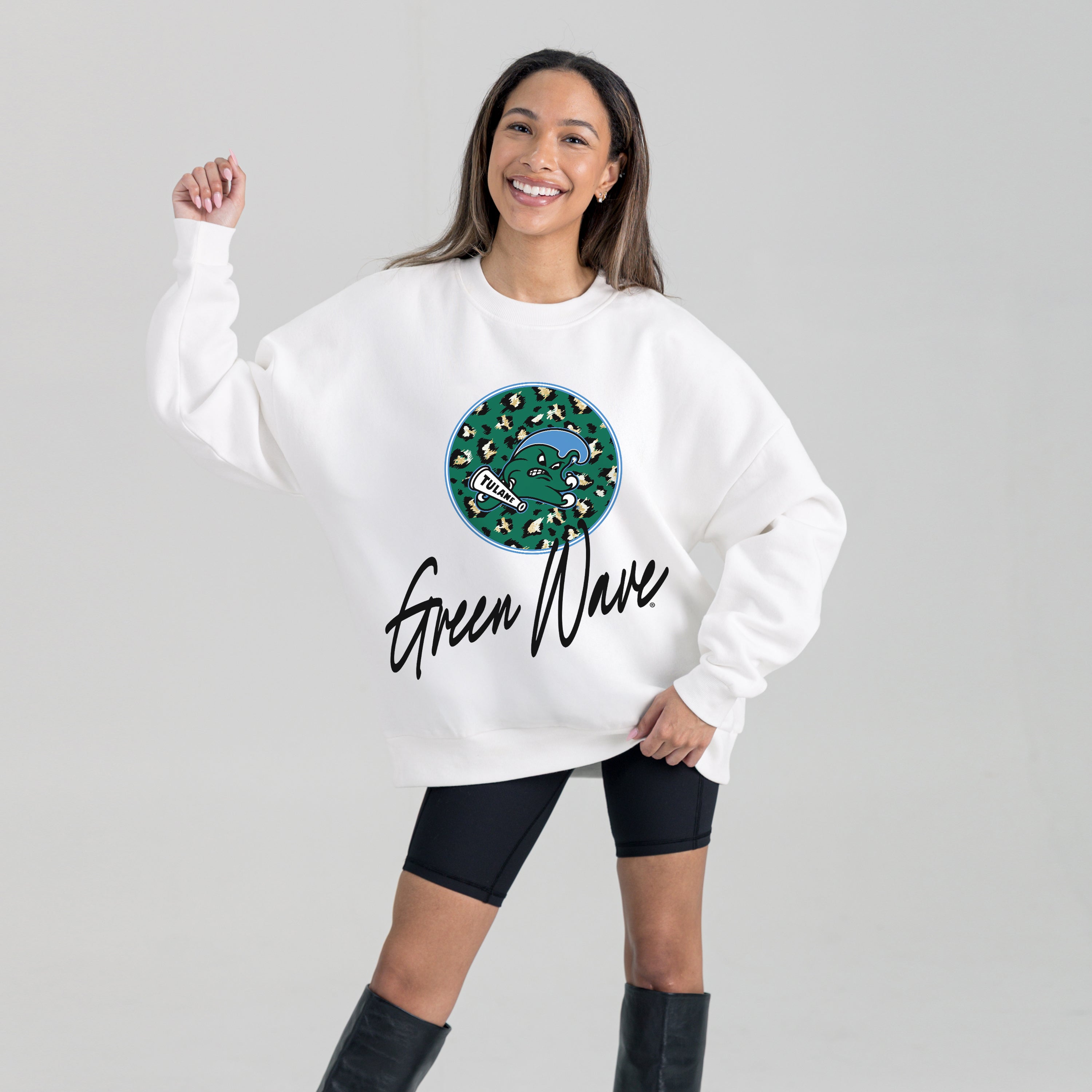 TULANE GREEN WAVE WILD BREAKTHROUGH PREMIUM FLEECE CREWNECK PULLOVER